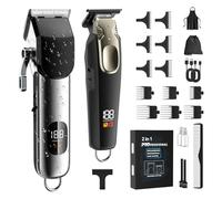 PKBD Hair Clippers Cordless, USB Rechargeable Beard Trimmer Men Professional with Adjustable Ceramic Blades, LED Display, 22 Accessories, Electric T-Blade Hair Trimmer for Men with Gift Box