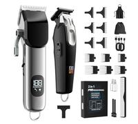 PKBD Hair Clippers Cordless, USB Rechargeable Beard Trimmer Men Professional with Adjustable Ceramic Blades, LED Display, 22 Accessories, Electric T-Blade Hair Trimmer for Men with Gift Box