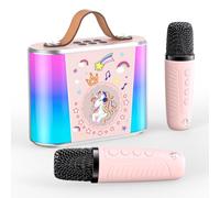 PKBD Karaoke Machine for Kids with 2 Wireless Microphone,Mini Portable Karaoke Bluetooth Speaker with Voice Changing Effects & LED Lights,Gifts for Girls Boys Age 3-15(Pink)