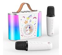 PKBD Karaoke Machine for Kids with 2 Wireless Microphone,Mini Portable Karaoke Bluetooth Speaker with Voice Changing Effects & LED Lights,Gifts for Girls Boys Age 3-15(White)