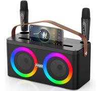 PKBD Karaoke Machine with Phone/Pad holder, Portable Bluetooth Speaker with Two Wireless Microphones/LED Lights/PA System,Support microphone placement for Home Party, Outdoor/Indoor/Birthday Gifts