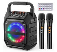 PKBD Karaoke Machine with Two Wireless Microphones,Portable Bluetooth Speaker with LED Lights, PA System, Supports TF Card/USB for Adults & Kids, for Girls Boys Families Home Party (Dark Black)