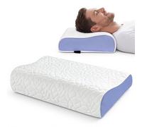 PKBD Memory Foam Pillow, Comfortable Cervical Orthopedic Deep Sleep Neck Support Pillow Relieves Neck & Shoulder Pain, Dual Height Ergonomic Pillow for Back, Stomach & Side Sleeper, White-Purple