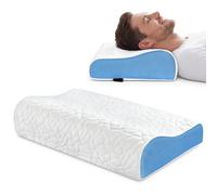 PKBD Memory Foam Pillow, Comfortable Cervical Orthopedic Deep Sleep Neck Support Pillow Relieves Neck & Shoulder Pain, Dual Height Ergonomic Pillow for Back, Stomach & Side Sleeper, White-Blue
