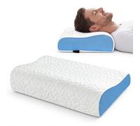 PKBD Memory Foam Pillow, Comfortable Cervical Orthopedic Deep Sleep Neck Support Pillow Relieves Neck & Shoulder Pain, Dual Height Ergonomic Pillow for Back, Stomach & Side Sleeper, White-Blue