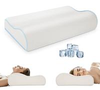 PKBD Memory Foam Pillow with Pillowcase(Cooling Ice Silk),Neck/Shoulder Pain Relief,Ergonomic Orthopedic Cervical Pillow,Bed Pillow for Side,Back,Stomach Sleepers