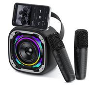 PKBD Mini Karaoke Machines 2 Microphones For Kids, Portable Wireless Bluetooth Speaker with Phone Holder/Dynamic Light/Voice Changer Effects, Karaoke Machine Gift for Girls Boys, Black