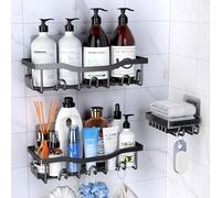 PKBD PKPD Rustproof Stainless Steel Shower Caddy 3 Pack, Bathroom Storage Accessory Shelf Organiser No Drilling Hanging, Soap Holder Set, Kitchen Wall Mounted Corner Decor, Black