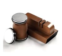 PKBD Rolling Knife Sharpener Kit, Equipped with 3 Discs, Ceramic and Tungsten Steel Sharpening Holes, 2 Sharpening Angles of 15° and 20°, Solid Beech Wood Base, Suitable for All Knives, Gift Box