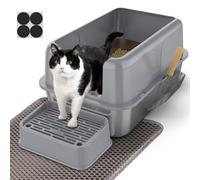 PKBD XL Stainless Steel Cat Litter Tray, 32L Large Litter Box with Det