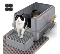 PKBD XL Stainless Steel Cat Litter Tray, 32L Large Litter Box with Detachable Enclosure, Includes XL Mat, Metal Scoop and Filter Pedal for Older Cats and Litter Saving, Suitable for Most Cats