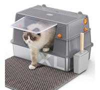 PKBD XL Stainless Steel Cat Litter Tray, Large Fully enclosed Litter Box with Detachable Enclosure, Includes XL Mat, Metal Scoop and Filter Pedal for Most Cats and Litter Saving, Dark gray