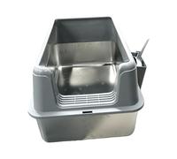 PKBD XL Stainless Steel Cat Litter Tray, Large Litter Tray with Detachable Enclosure, 32L Litter Box with XL Mat, Metal Cat Litter Scoop, Suitable for Most Cats