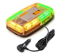 PKINGLAKE 72LED Roof Top Emergency Strobe Beacon Lights, 12-24V High Visibility Safety Warning Mini LED Strobe Light bar with Magnetic Base for Snow Plow,Firefighter Police,Truck,Vehicle (Amber/Green)
