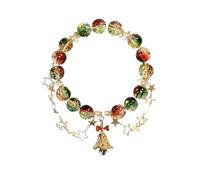 PKJAK Handmade Christmas Glass Bracelet Set - Elastic Beaded Bracelets for Women Teens, BFF Friendship Holiday Jewelry Gift