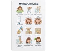 PKNVKZIDK Autism Shower Routine Chart for Girls Visual Schedule Canvas Wall-Art Bathroom Decor ASD Toddler Gift Framed,16x24inch(40x60cm)