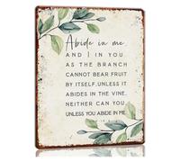 PKNVKZIDK Bible Verse Metal Sign John 15 4 Abide in Me Without Me Nothing Clean Layout Classic Tin Art for Hallway Entry Table 8 X 12 inch