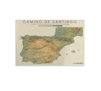 PKNVKZIDK Camino de Santiago Map Poster The Way of St James Pilgrimage Route with Stages and Distances Unframed,16x24inch(40x60cm)
