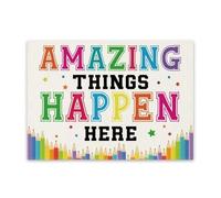 PKNVKZIDK Colorful Classroom Wall Art - Amazing Things Happen Here Inspirational Canvas Print for Teachers, Preschool Elementary & Middle School Framed,16x24inch(40x60cm)