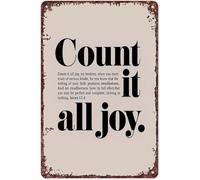 PKNVKZIDK Count It All Joy Bible Quote Metal Tin Sign Elegant Art Deco Lettering For Gift Giving Holiday Season 8 X 12 inch