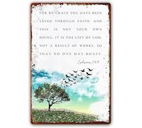 PKNVKZIDK Devotional Ephesians 2 8 9 By Grace You Have Been Saved Chipped Edge Tin Sign Gift Idea For Baptism Confirmation Easter Christmas 8 X 12 inch