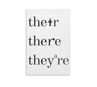 PKNVKZIDK Funny English Teacher Gift, Their There They're Grammar Humor, Typography Wall Sign for Classroom, Home Office or Library Unframed,08x12inch(20x30cm)