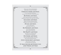 PKNVKZIDK Mother Teresa Do It Anyway Quote, Inspirational Typography Wall-Art Print, Motivational Poster for Office, Study Room, Teacher Appreciation Gift Framed,12x18inch(30x45cm)