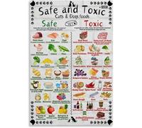 PKNVKZIDK Pet Food - Dog Cat Toxic & Safe Foods Chart, Feeding Reference Wall-Art for Kitchen, Clinic Framed,12x18inch(30x45cm)