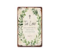 PKNVKZIDK Rustic Metal Sign Exodus 14 14 Scripture Wall-Art Christian Quote Poster Bible Verse Decor Vintage Tin Sign The Lord Will Fight For You Home Office 8 X 12 inch