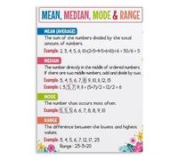 PKNVKZIDK Statistics Math Poster for Classroom, Mean Median Mode Range Educational Wall-Art, Data Analysis Chart for Elementary Middle School Learning Unframed,08x12inch(20x30cm)
