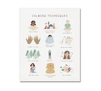 PKNVKZIDK Trauma Informed Classroom Poster Calming Corner Mental Health Feelings Chart Boho Emotions Wall-Art with Calming Techniques Framed,12x18inch(30x45cm)