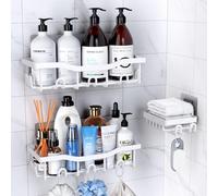 PKPD Rustproof Stainless Steel Shower Caddy 3 Pack, Bathroom Storage Accessory Shelf Organiser No Drilling Hanging, Soap Holder Set, Kitchen Wall Mounted Corner Decor, White