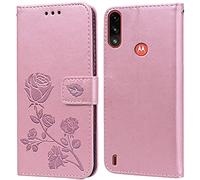 PKQTOP Phone Case for Motorola Moto E7 Power/E7I Power with Kickstand,Card Slots,Silicone Bumper,Shockproof,Flip Wallet Leather Protective Cover for Moto E7 Power/E7I Power(6.5'') Pink