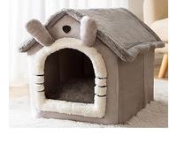 PKRANZYHKAL Cat House Indoor & Dog House Indoor - Cozy Enclosed Pet Nest with Blanket, Cat Condo & Dog Bed with Roof, Soft Plush, Large Space, (Grey Cat, M:44 * 35 * 38cm(Pet weight<6KG))