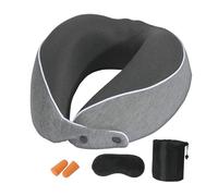 PKRANZYHKAL Memory Foam Travel Pillow - Adjustable, Breathable & Rolls Up to Palm-Size. Washable Cover, Eye Mask & Ear Plugs Included. Ideal for Flights, Trains, Cars.