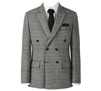 Pkrboro Men's Houndstooth Double Breasted Buttons Blazer Banquet Daily Speech Suit Jacket Black