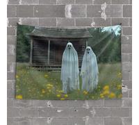 PKRD Bar Accessories Man Cave Two Ghosts Stand In Front Of An Old Cabin. Tapestry Man Cave Bar Aesthetic Stuff(75X100CM)