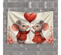 PKRD Bar For Man Cave Two Mice Holding A Heart-Shaped Balloon. Tapestry Sports Bar Decor Man Cabe Decor(75X100CM)