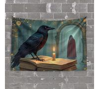 PKRD Bedroom Door Decorations A Raven Perches On Ancient Books, Illuminated By Candlelight In A Mystical Library. Tapestry Decor For Bedroom Tapastry'S Wall Hanging(100X150CM)