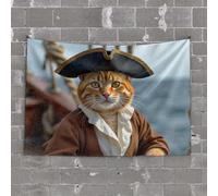 PKRD Bedroom Door Decorations Pirate Cat On Ship Deck Tapestry Dorm Decoration Dorm Decoration(75X100CM)