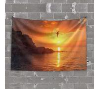 PKRD Bedroom Door Decorations Sunset Over Rocky Coastline With Seagull Flying. Tapestry Wall Tapestry Large Asthetic Bedroom Assecories(100X150CM)