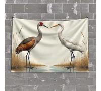 PKRD Bedroom Door Decorations Two Birds Standing In Shallow Water With Tall Grass. Tapestry Decor For Bedroom Tapastry'S Wall Hanging(75X100CM)