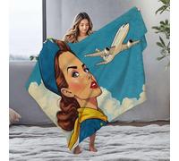 PKRD Blankets Queen Size Stewardess Gazes At Flying Airplane In Sky. Flannel Blanket Large Blanket White Blanket(125x150cm)