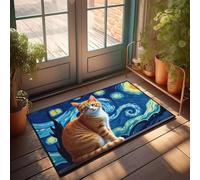 PKRD Boys Bedroom Accessories A Ginger Cat Against A Swirling Starry Night Background. Doormat Retro Area Rug Farmhouse Kitchen Rugs(40X60CM)