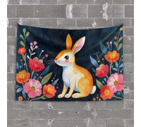 PKRD Boys Room Decor Teenager A Cute Rabbit Surrounded By Colorful Flowers. Tapestry Unique Tapestry Dorm Art(75X100CM)