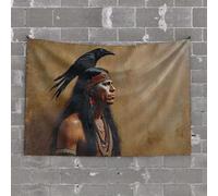 PKRD Boys Room Decor Teenager A Native American Warrior With A Raven On His Shoulder. Tapestry Unique Tapestry Dorm Art(100X150CM)