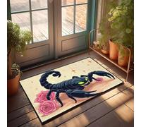 PKRD Door Mats Outdoor Large A Black Scorpion With Glowing Green Eyes Is Surrounded By Pink Roses. Doormat Front Door Mats Outdoor Large Office Decor For Men(40X60CM)