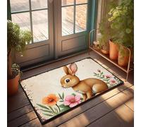 PKRD Door Mats Outdoor Large A Cute Bunny Surrounded By Vibrant Flowers. Doormat Front Door Mats Outdoor Large Office Decor For Men(50X80CM)