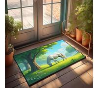 PKRD Door Mats Outdoor Large A White Horse Grazes Under A Tree In A Lush, Green Field. Doormat Front Door Mats Outdoor Large Office Decor For Men(40X60CM)