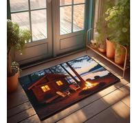 PKRD Door Mats Outdoor Large Cabin By The Lake With A Campfire At Sunset. Doormat Front Door Mats Outdoor Large Office Decor For Men(40X60CM)